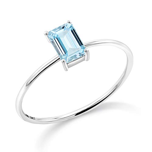 Gem Stone King 10K White Gold 6X4MM Emerald Cut Gemstone Birthstone Solitaire Engagement Ring for Women | Wedding Anniversary Promise Gold Ring | Available In Size 5 to 9