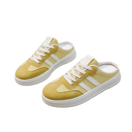 LSZIZZIT3.5cmヒール かかとなしスニーカー レディース スリッポン 歩きやすい ぺたんこ かかとなしシューズ 通気 22.5cm イエロー
