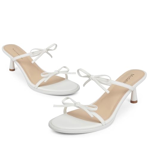 Image of Modatope Two Strap Heeled Sandals for Women Kitten Heel Rounded Toe Heels Women Slip on Open Toe Sandals