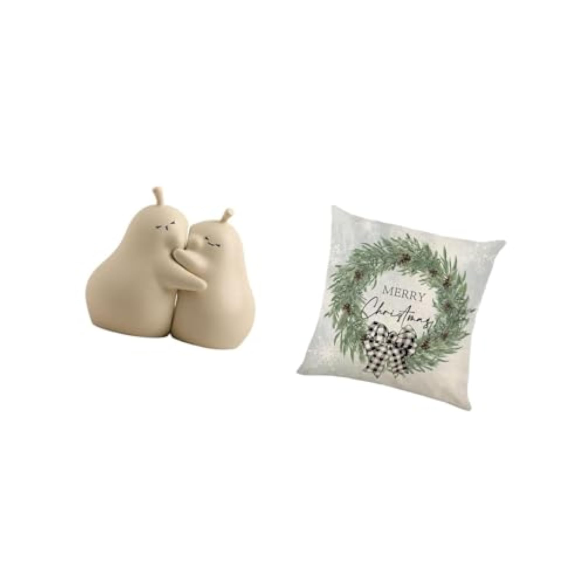 Hugging Pear Ceramic Book Stand and Christmas Pillow Cover Set