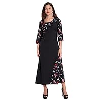 Indietoga Women's Plus Size Fit and Flare Long Maxi Dress (10001330_Black & Red Floral Printed_2XL)