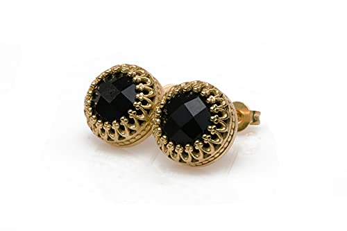 Boucles d'oreilles onyx noir or rose 14k faites à la main