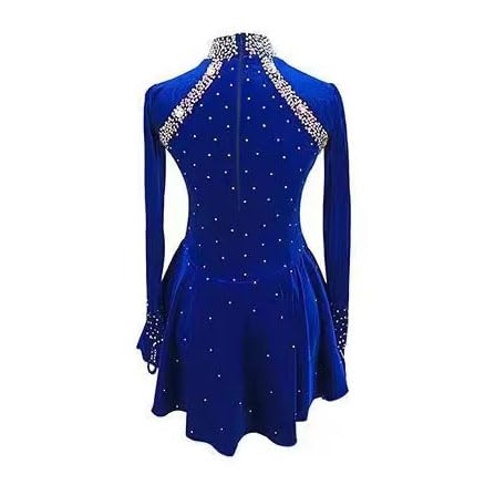 Classic Women's Velvet Figure Skating Performance Dresses Ice Leotard Skirt for Girl Long Sleeve Gymnastics Leotards,C,15/16
