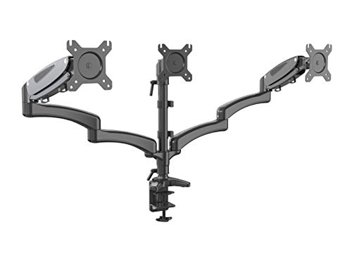 SHOPPINGALL Fully Adjustable Dual Gas Spring LCD Monitor Desk Mount Stand with 3 Swing Arms for Three 15"-32" Monitors, Desk Clamp and Grommet Mounting Options in The Box - SA-GM135D (Black)