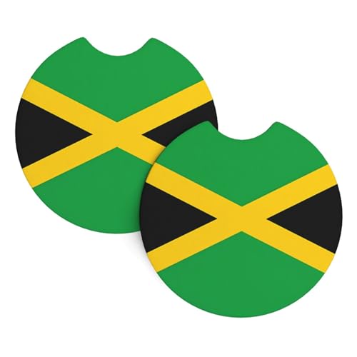 Lot de 2 sous-verres de voiture à motif drapeau de la Jamaïque, adaptés pour les porte-gobelets de voiture
