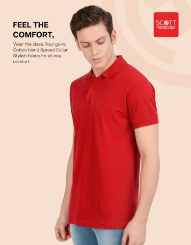 Image of Scott International Men's Cotton Polo T-Shirt | Six Degrees Soft & Breathable Collared T-Shirt | Half Sleeve Regular Fit Casual Wear | Comfortable Everyday Polo T-Shirt for Men