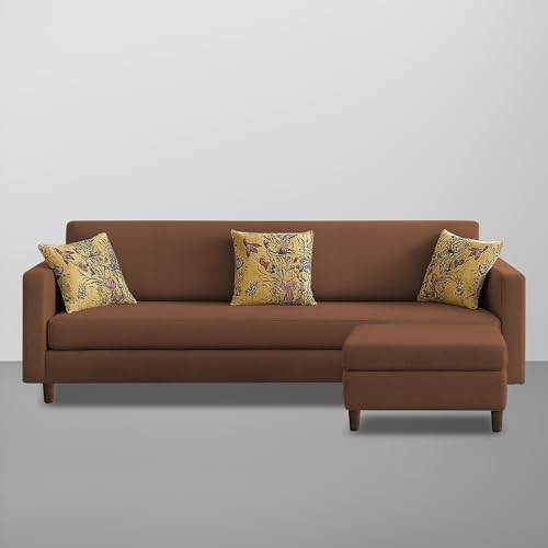Image of Casaliving Premium Lifestyle Fabric 5 Seater L Shape Sofa Set 4 Seater Modern Sofa Set & Ottoman for Living Room (Brown Color)