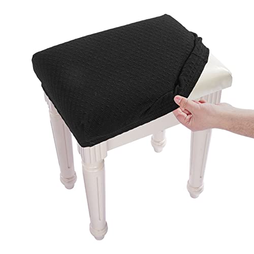 BUYUE Luxury Vanity Bench Stool Cover, (15″- 20″) L x (11.8″- 15.7″) W Rectangle Small Bench Stretch Jacquard Washable Slipcover (XS, Black)
