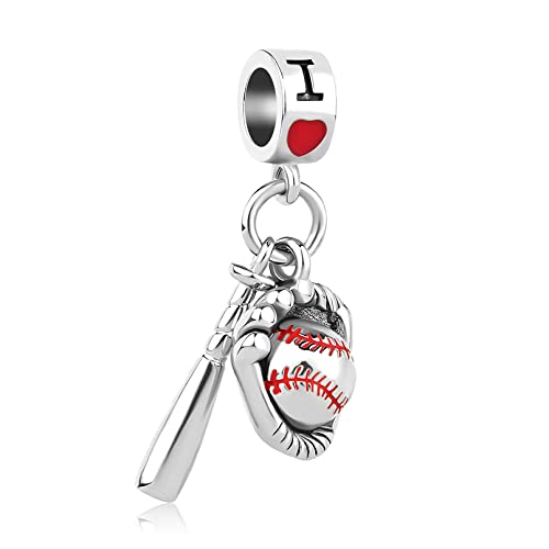 LSxAB I Love Baseball Charms Compatible with Pandora Bracelets