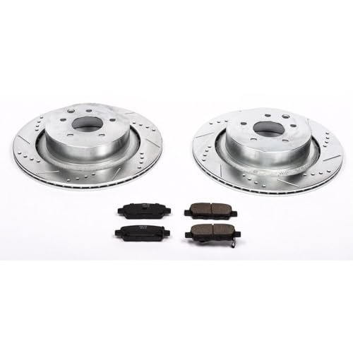 Image of PowerStop Rear Brake Kit for Infiniti G35 2007-08 | Infiniti G37 2008-13 - Drilled and Slotted Disc Rotors with Carbon-Fiber Ceramic Brake Pads Replacement, K2986