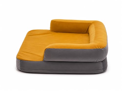 Image of Cutepups Memory Foam Square Orthopedic Dog Bed Comfortable Dog Mattress For Sleeping, Washable Pet Bed For Dogs (4Xl Size Yellow & Grey)