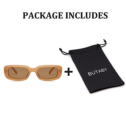 Image of BUTABY Rectangle Sunglasses for Women Retro Driving Glasses 90's Vintage Fashion Narrow Square Frame UV400 Protection