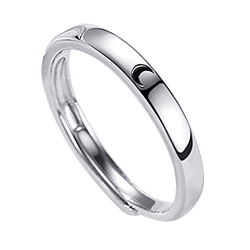 S925 Silver Couple Rings Sun Moon High Polish Adjustable Loose Bands, Fashionable Crescent Jewelry Gift for Women Girls Lover Valentines Day Anniversary Memorial-Women