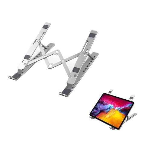 FAVONE Adjustable Aluminum Foldable Portable Laptop Holder/Laptop Stand Compatible with 7 Adjustable Levels Silicon Rubber Pad Laptop Stand 2