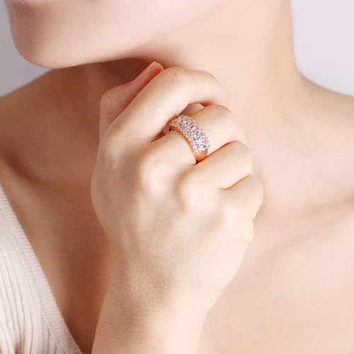 Women's 7-Stone CZ Wedding Ring, Oval Cut Cubic Zirconia Eternity Band in Silver/Rose Gold/Gold Color, Ideal for Engagement or Special Occasions