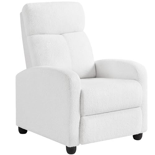 Yaheetech Boucle Recliner Chair Single Sofa Home Theater Seating Adjustable Modern Single Reclining Chair for Living Room Bedroom Home Theater White