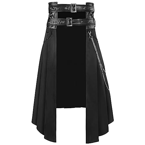NUSGEAR Faldas escocesas utilitarias para Hombre Falda Punk Gothic Escocesa Escocesa con Correas y Grandes Cargo Talla Grande Medieval Vintage Vestido Hombres