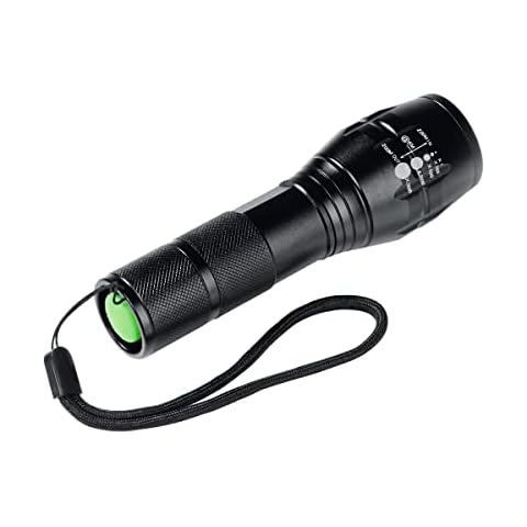 EASYmaxx LED Torch with High Intensity Safety Flash Light Mode, Battery Operated, 400 Lumen, Black Cover