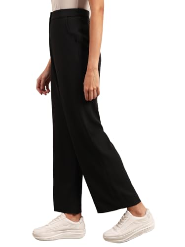 Image of VERO Moda Women's Relaxed 'Desk-to-Dinner' Straight Fit High Rise Stretch Formal Trousers | Formal Pants for Women