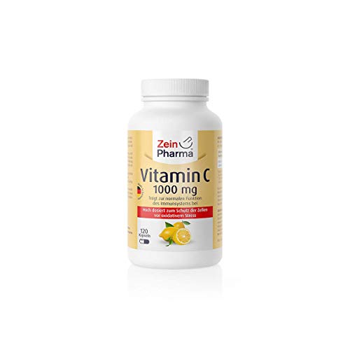 Vitamina C 1000 mg 120 cápsulas (ácido ascórbico) Dosis alta premium, 100% Made in Germany