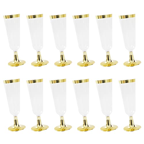 DOITOOL 12 peças descartáveis de champanhe com aro dourado, taça de vinho tinto de plástico para fes