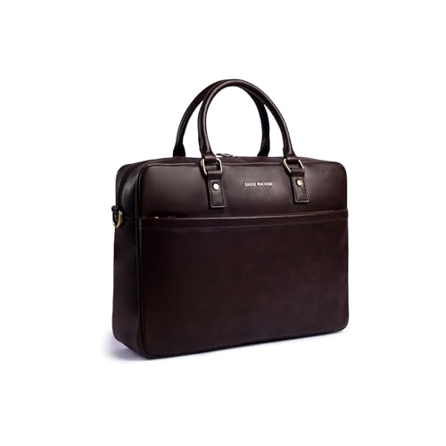Gauge Machine Professional Vegan Brown Leather Laptop Bag|Fits upto 14/15 / 16 inch Laptop |Separate Padded Laptop Compartment |Water Resistant Travel...