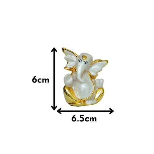 Image of Pearl White Flying Ganesha | Divine Ganpati Idol for Car Dashboard, Travel,Office & Home Temple,Devotion | Symbol of Prosperity,Protection, Blessings & Success | Height 2.3 Inch