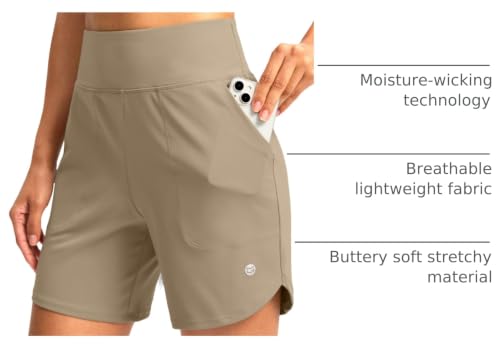 Image of G Gradual Women's Athletic Shorts 6 inch High Waisted Stretchy Bermuda Shorts for Women Quick Dry Summer Casual Shorts