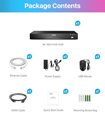 ZOSI 16CH 4K PoE NVR mit 4TB Festplatte, Dual SATA-Anschlüsse, 16-Kanal PoE Rekorder für IP PoE Kamera 2MP/3MP/4MP/5MP/8MP 4K, Funktioniert Nur mit ZOSI PoE Kameras