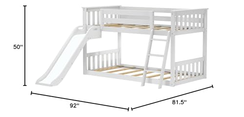 Image of Max & Lily Solid Wood Twin Over Twin Size Low Bunk Beds for Kids with Slide and Ladder, 400 lbs Weight Capacity, 14 inch Safety Guardrail, Anti-Slip Steps, White