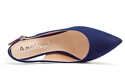 Aachcol Women Stiletto Mid High Heel Pumps Ankle Strap Slingback Pointed Toe Dress Shoes Office Party Wedding Suede 3.5 Inch4