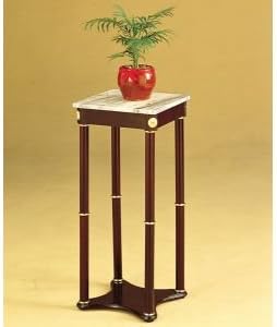 Elegant Cherry Finish White Marble Square Top Plant Stand