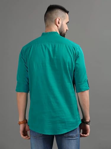 Image of DEEMOON Men's Cotton Blend Full Sleeve Short Kurta with Mandarin Collar Crafted from a Premium Cotton Blend