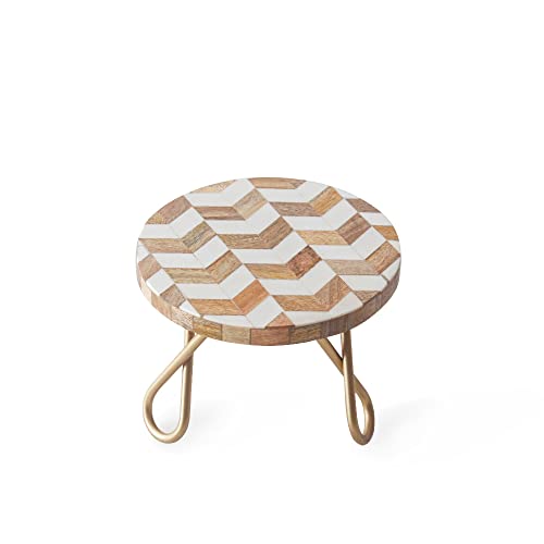 Image of CASADECOR Zic-Zac Wood & Metal Pizza Cake Stand Pack of 1 (Multi, Diameter-8 Inch)