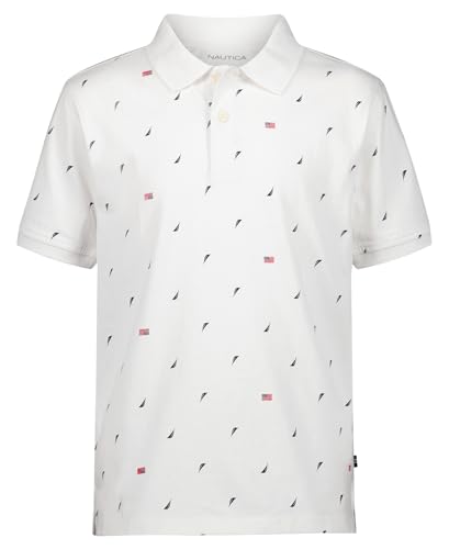Nautica Boys' Short Sleeve Fashion Polo, Button Closure, Soft & Comfortable, Americana AOP White, 14-16 - image 1