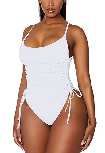 Women's One Piece Swimsuit Tummy Control Ruched Swimwear Cheeky High Cut Monokini Bathing Suit
