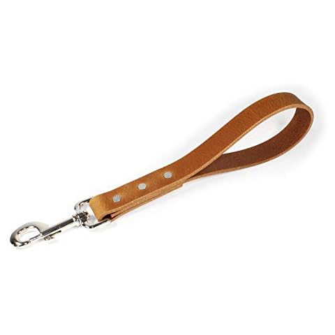 Short Leather Traffic Dog Leash Lead - 12" Long (Light Brown) Cover