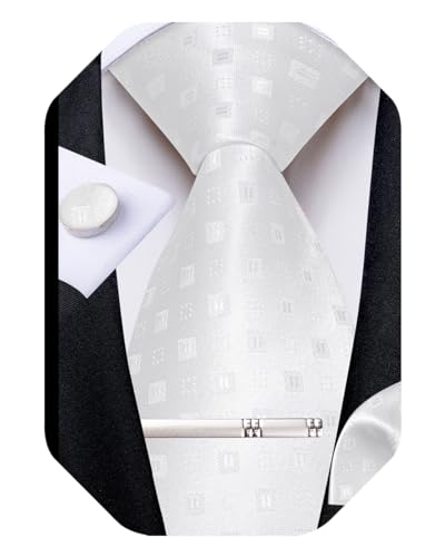 Image of DiBanGu Mens Tie Silk Plaid Striped Necktie and Pocket Square Cufflinks Tie Clip Set with Gift Box Formal Wedding Party