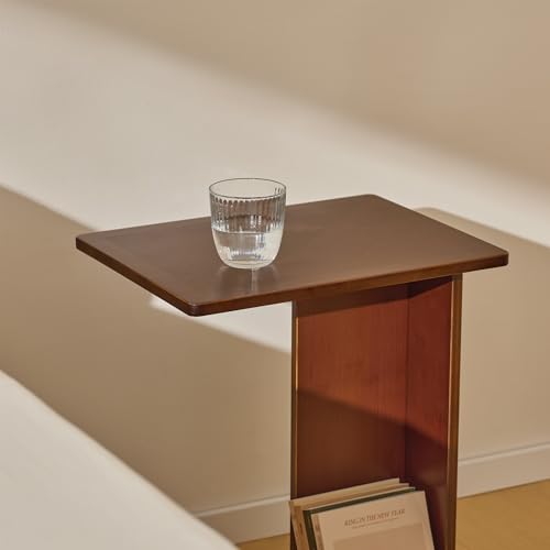 Image of RECCI Solid Bamboo C-Shaped End Table Set of 2 for Couch and Sofa, Sustainable Mid-Century Modern Wood Side Table for Living Room or Bedroom, Easy Assembly C Table Nightstand (Espresso Brown)
