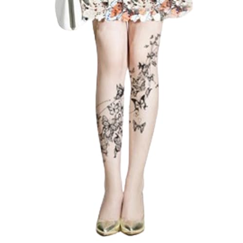 Premium Cotton Patterned Tights for Women with Designs Mock Tattoo Plus Size Nude Pantyhose Sheer Stockings