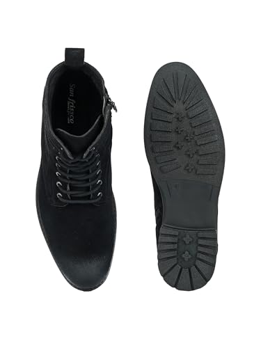 Image of San Frissco Biker Chain Boots for Men's with Round Toe TPR Sole | Synthetic Suede Zip Casual Winter Boots Slip On Shoes | Outdoor Fashion Shoes for Office, Party, Trekking