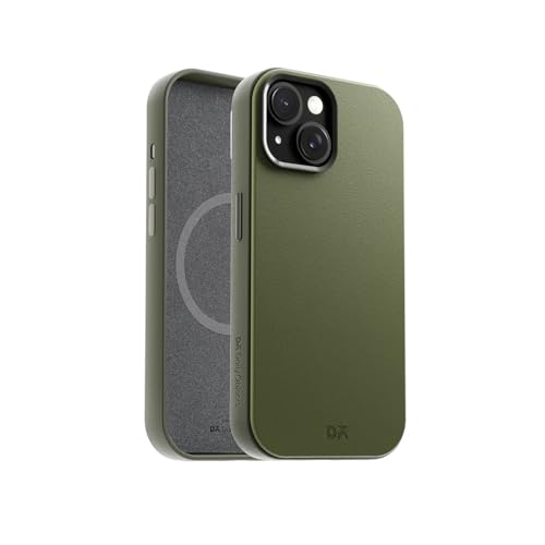 Image of DailyObjects Leatherite Case for iPhone 15 Plus Compatible with MagSafe Wireless Charging | Green-Olive Hybrid Magnetic Back Cover