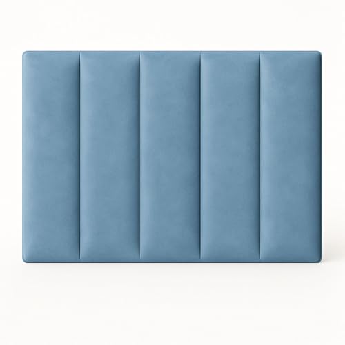 Belari Decor Cabecero de Cama 70/90/100 - Modular Autoadhesivo Tapizado en Tela Aterciopelada – Diseño Moderno – Fácil Instalación sin Taladros (Azul)