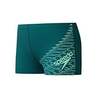 Speedo Jungen Aquashorts mit Logo für Lagenschwimmen | Stretchmaterial | Urlaub oder Training | Sportliches Design | Hochentwickeltes Material Schwimmbekleidung, Schwarz/Alfalfa Green, 13-14