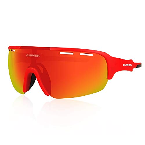 Queshark Gafas de Ciclismo para Hombre Mujer Bicicleta de Carretera 1 Lente Polarizada 3 HD UV400 Lente