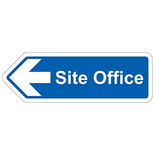V Safety Shaped Safety Sign - Site Office Arrow Left - 450X150 - 2MM Rigid Plastic, White, 450 x 150 cm