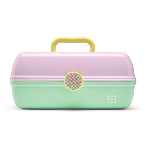 Image of Caboodles On-The-Go Girl Makeup Box, Two-Tone Lavender and Light Green, Hard Plastic Makeup Organizer Box, Built-In Mirror, Secure Latch for Safe Travel, Spacious Storage for Large Items