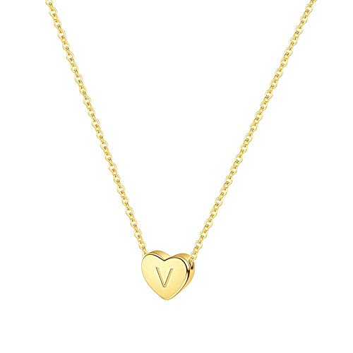 Ovian Heart Initial Necklace for Women 18K Gold Plated Stainless Steel Tiny Heart Pendant Engraved Letter Necklace Personalized Monogram Name Necklace