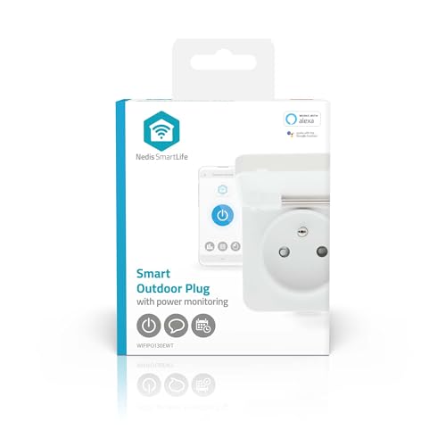Nedis SmartLife Smart Stecker - Wi-Fi - IP44 - Leistungsmesser - 3680 W - Frankreich/Typ E (CEE 7/6) - 0-55 °C - Android/IOS - Grau/Weiss - 1 Stück