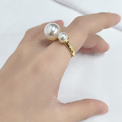 Double Simulated Pearl Wrap Ring for Women Promise Statement Two Pearls Open Midi Knuckle Rings Open Cuff Band Comfort Fit Adjustable Engagement Wedding Mother's Day Jewelry Gift2